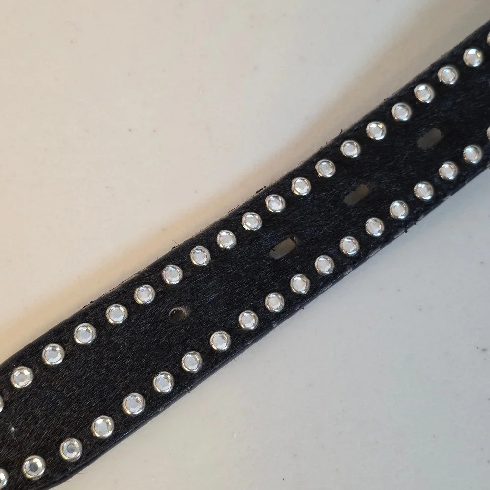3D Belt DDD Womens 30 Black Leather Western Hair on Hide Rhinestone Studded Belt